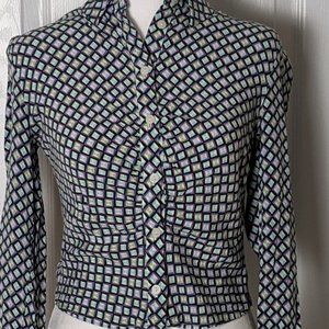 BERSHKA Women's Long Sleeve Button Down Crop Top Blouse Size S  Multi Print